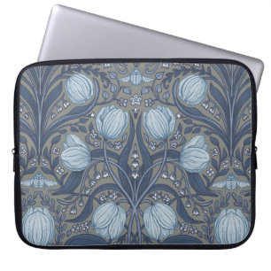 Retro Nouveau tulpen in blauw en tin Laptop Sleeve