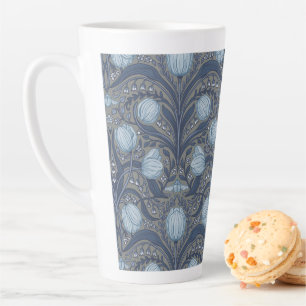 Retro Nouveau tulpen in blauw en tin Latte Mok
