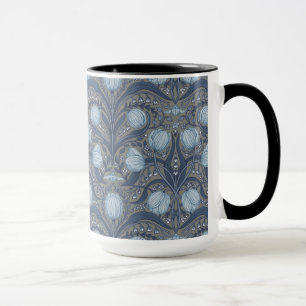 Retro Nouveau tulpen in blauw en tin Mok