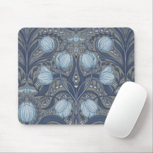 Retro Nouveau tulpen in blauw en tin Muismat