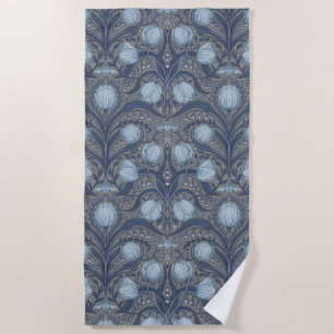 Retro Nouveau tulpen in blauw en tin Strandlaken