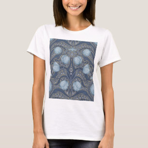 Retro Nouveau tulpen in blauw en tin T-shirt