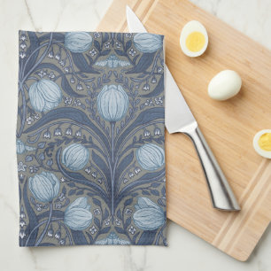 Retro Nouveau Tulpen in blauw en tin Theedoek