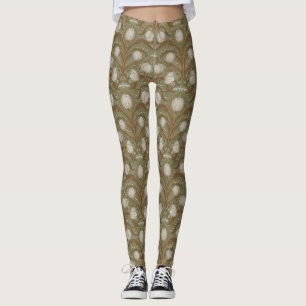 Retro Nouveau tulpen in salie en bruin Leggings