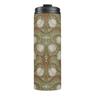 Retro Nouveau tulpen in salie en bruin Thermosbeker