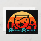 Retro Nowruz Mobarak Goudvis Briefkaart (Voorkant / Achterkant)