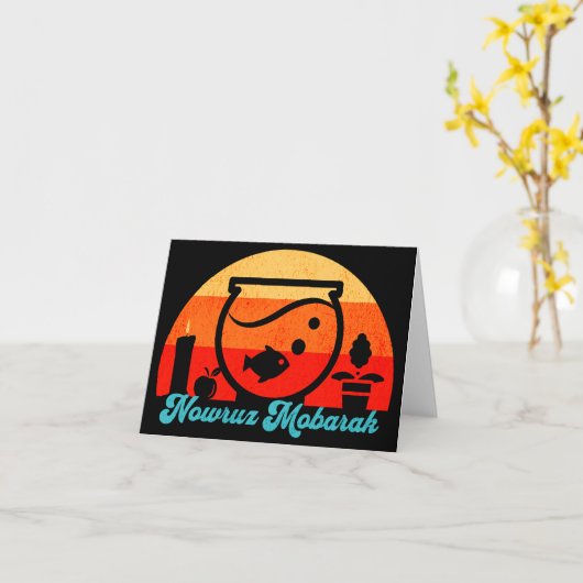 Retro Nowruz Mobarak Goudvis Kaart (Gele Bloem)
