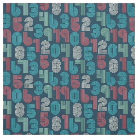 Retro Numbers Ultramarine Blue Fabric Stof (Swatch)