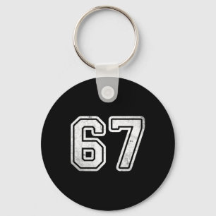 Retro Nummer #67 Witte Sportteam Varsity Nummer Sleutelhanger