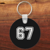 Retro Nummer #67 Witte Sportteam Varsity Nummer Sleutelhanger (Voorkant)