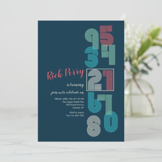 Retro Nummers Birthday Party Kaart (Staand voorkant)