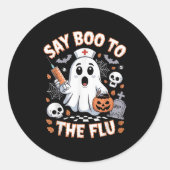 Retro Nurse Ghost Halloween Vaccine Say Boo To The Ronde Sticker (Voorkant)