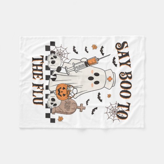 Retro Nurse Ghost Halloween Vaccine Zeg Boe tegen  Fleece Deken (Voorkant (Horizontaal))