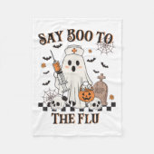 Retro Nurse Ghost Halloween Vaccine Zeg Boe tegen  Fleece Deken (Voorkant)