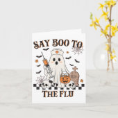 Retro Nurse Ghost Halloween Vaccine Zeg Boe tegen  Kaart (Gele Bloem)