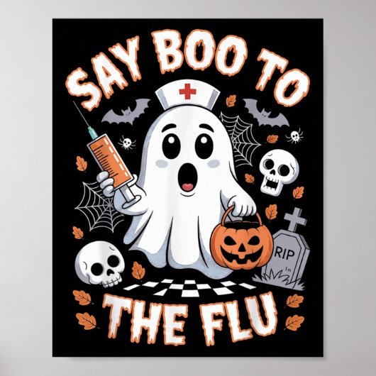 Retro Nurse Ghost Halloween Vaccine Zeg Boe tegen Poster (Voorkant)