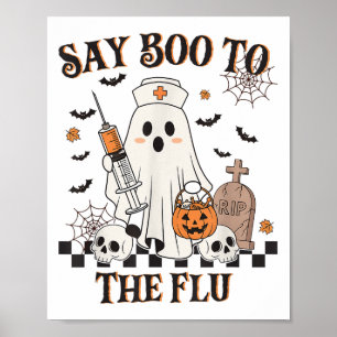Retro Nurse Ghost Halloween Vaccine Zeg Boe tegen Poster