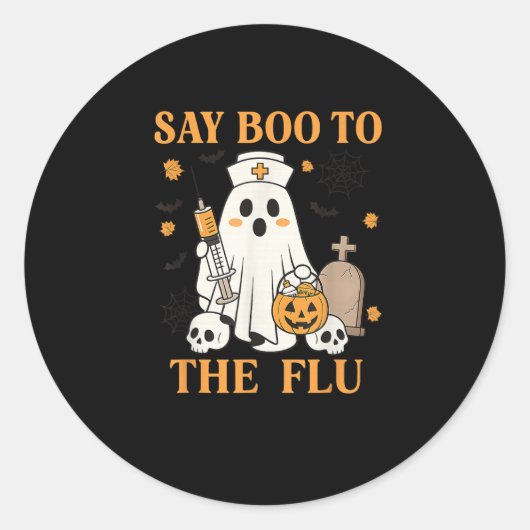 Retro Nurse Ghost Halloween Vaccine Zeg Boe tegen  Ronde Sticker (Voorkant)