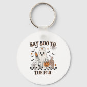 Retro Nurse Ghost Halloween Vaccine Zeg Boe tegen Sleutelhanger (Voorkant)