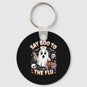 Retro Nurse Ghost Halloween Vaccine Zeg Boe tegen  Sleutelhanger