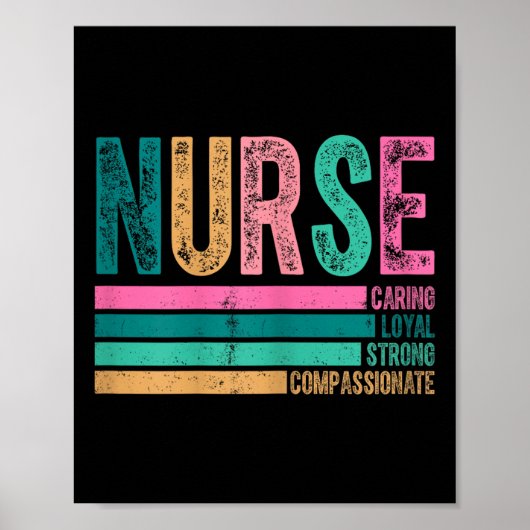 Retro Nurse Traits Design Caring Loyal Strong Poster (Voorkant)
