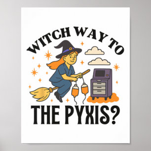 Retro Nurse Witch Halloween Doctor Nurse Ghost Icu Poster