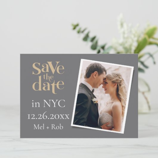 Retro NYC Foto Opslaan van de datum Kaart (Staand voorkant)