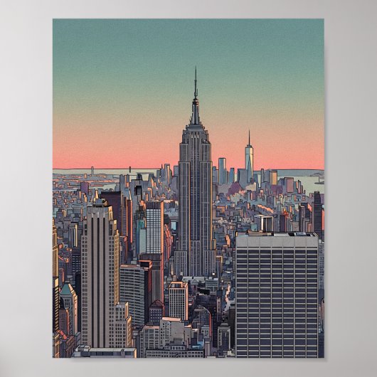 Retro NYC Skyline Poster (Voorkant)