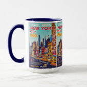 Retro NYC Travel Art | Levendig Skyline-ontwerp Mok (Links)