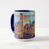 Retro NYC Travel Art | Levendig Skyline-ontwerp Mok (Voorkant links)