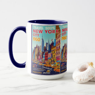 Retro NYC Travel Art Levendig Skyline-ontwerp Mok