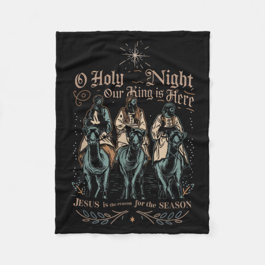 Retro O Holy Night Our King Is Here Christian Reli Fleece Deken (Voorkant)
