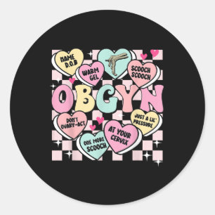 Retro Obgyn Snoep hart Valentijnse  bevalling en g Ronde Sticker