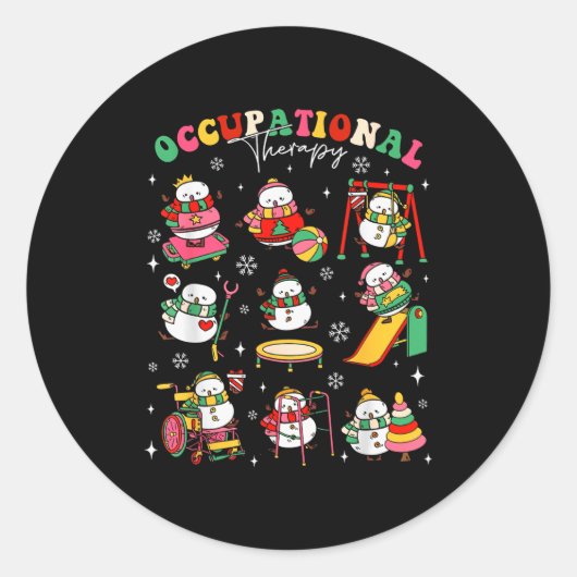 Retro Occupational Therapy Christmas Snowman Ot Ot Ronde Sticker (Voorkant)