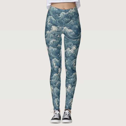 Retro oceaan golven leggings (Voorkant)