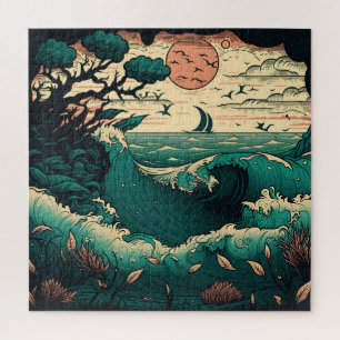 Retro oceaan golven legpuzzel