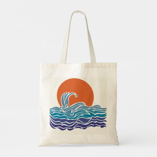 Retro oceaan golven & zonsondergang tote bag (Achterkant)