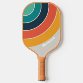 Retro Oceaan Regenboog Cirkel Streep met Naam Pickleball Paddle