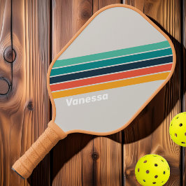 Retro Oceaan Regenboog Gestreept met Naam Pickleball Paddle