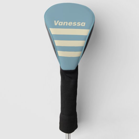 Retro Ocean Drie Overdwars Strepen met Naam Golfheadcover (Voorkant)