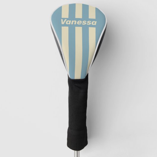 Retro Ocean Drie Pin Strepen met Naam Golfheadcover (Voorkant)