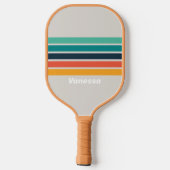 Retro Ocean Rainbow Across Striping met naam Pickleball Paddle (Achterkant)