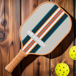Retro Ocean Regenboog Rally Strepen met Naam Pickleball Paddle