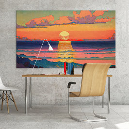 Retro Ocean Sunset Illustration Ai Art Poster