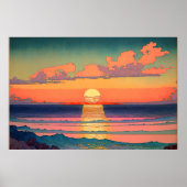 Retro Ocean Sunset Illustration Ai Art Poster (Voorkant)