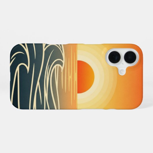 Retro Ocean Sunset Waves iPhone 16 Hoesje (Achterkant horizontaal)