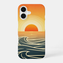 Retro Ocean Sunset Waves iPhone 16 Hoesje