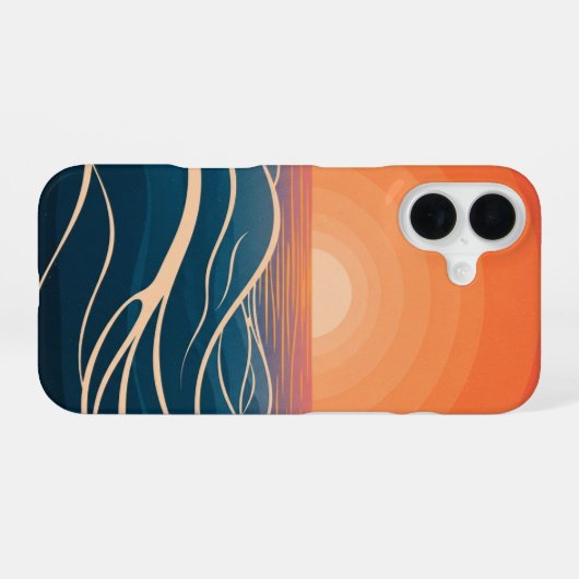 Retro Ocean Sunset Waves iPhone 16 Hoesje (Achterkant horizontaal)