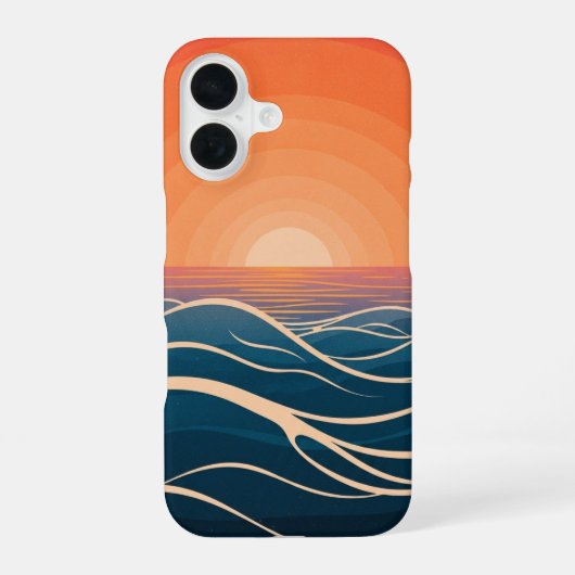 Retro Ocean Sunset Waves iPhone 16 Hoesje (Achterkant)