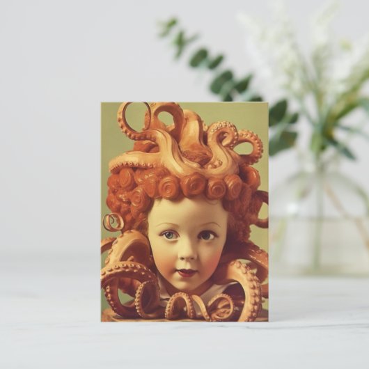 Retro Octopus Doll Head Assemblage Briefkaart (Staand voorkant)